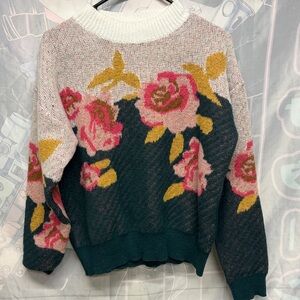 SHEIN Floral Knit Sweater - Pink, Green, and Gold